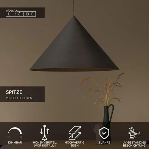Lucide SPITZE - Pendelleuchten - Ø 60 cm - 1xE27 - Grau | Vibes - USP